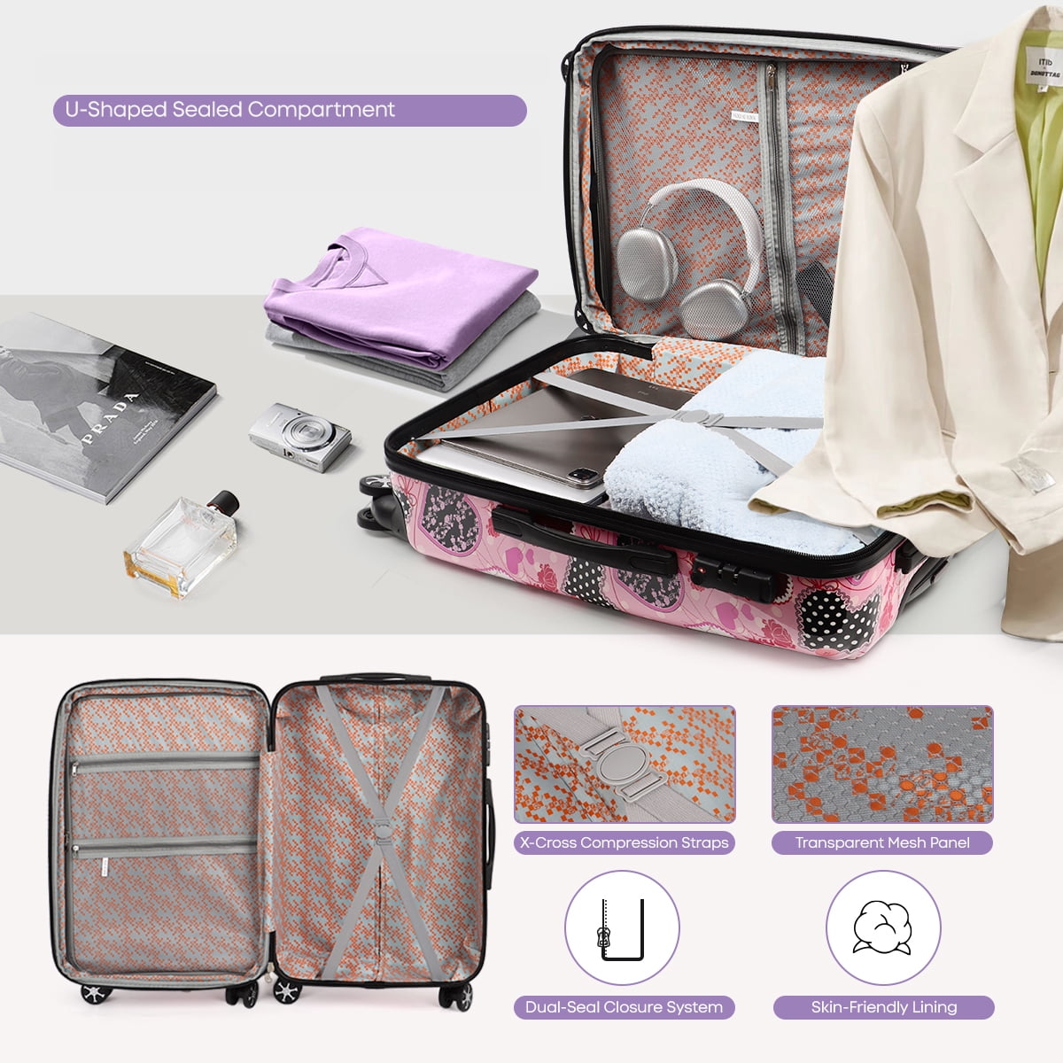 28 Inch Large Checked Luggage Expandable Suitcase with Spinner Wheels & TSA Lock Lightweight Durable PC Hardshell Rolling Suitcase,0028#11