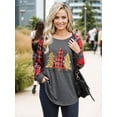 thumbnail image 3 of Nlife Women Christmas Trees Print Raglan Plaid Stiching Pullover Tops, 3 of 7