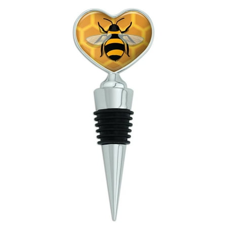 Heart Bottle Stopper - Bee on Honeycomb Heart Love Wine Bottle Stopper
