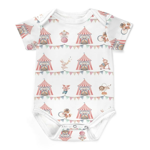 Cute Circus Animals Onesie Baby Bodysuit for Boy Girl Fox Rabbit Elephant Lion Bear Pig Newborn Baby Short Sleeve Rompers Cotton One-Piece Baby Clothes