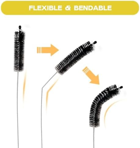 Straw Cleaner Brush Set,6 Piece Long Drinking Straws Cleaning Brush Pipe Tube Tiny Brushes 10-inch,Black