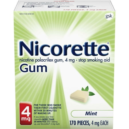 Nicorette Nicotine Gum, Stop Smoking Aid, 4 mg, Mint Flavor, 170 (Best Over The Counter Stop Smoking Aid)