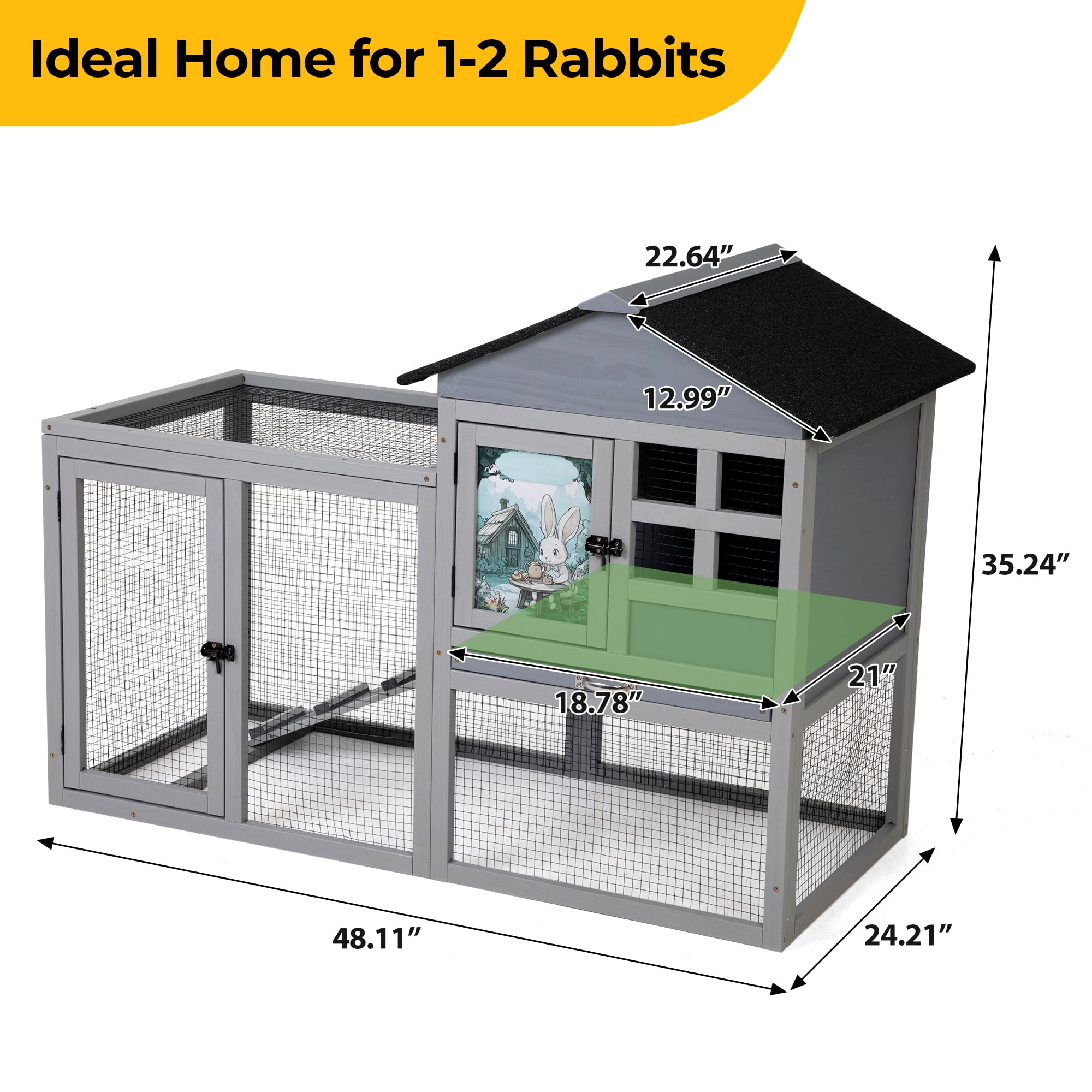 2-Tier Wood Rabbit Hutch Indoor Outdoor Small Animal House with Removable Tray, Ramp, Openable Roof, Bunny Cage for Ducks, Squirrels