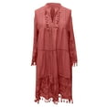 thumbnail image 4 of Lanhui Fashion Women Loose Casual Solid Lace Embroidery  Patchword Dress V-Neck Dress, 4 of 5