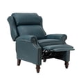thumbnail image 3 of Genuine Leather Manual Recliner Set of 2, Wingback Push Back Recliner with Solid Wood Legs, Turquoise, 3 of 10