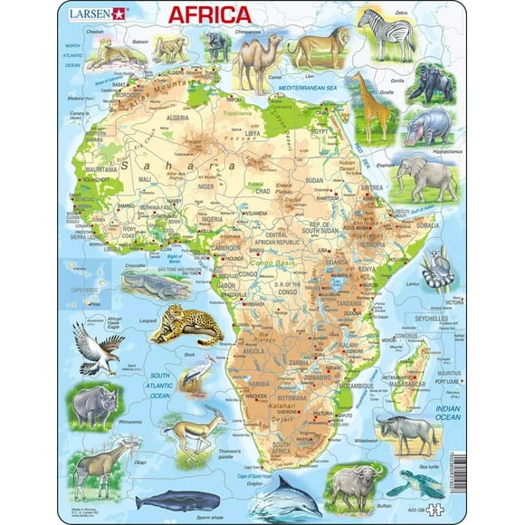 Larsen Puzzles Afrique Carte avec des Animaux 63 Pièces Puzzle Éducatif pour Enfants