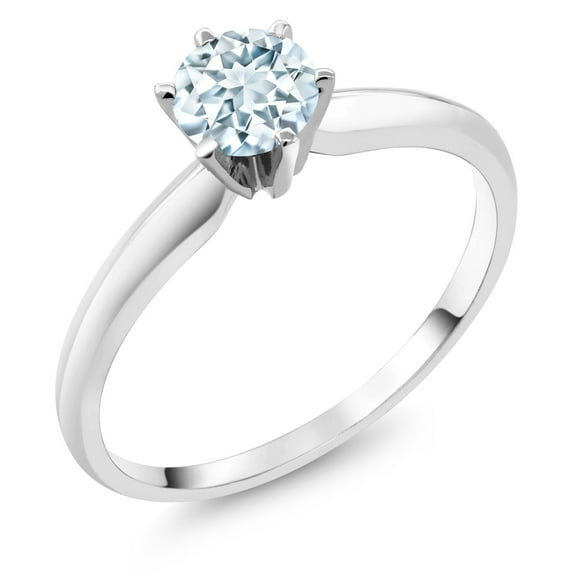 Gem Stone King 18K White Gold Sky Blue Aquamarine Engagement Solitaire Ring for Women (0.50 Cttw, Round 5MM, Gemstone March Birthstone, Size 6)