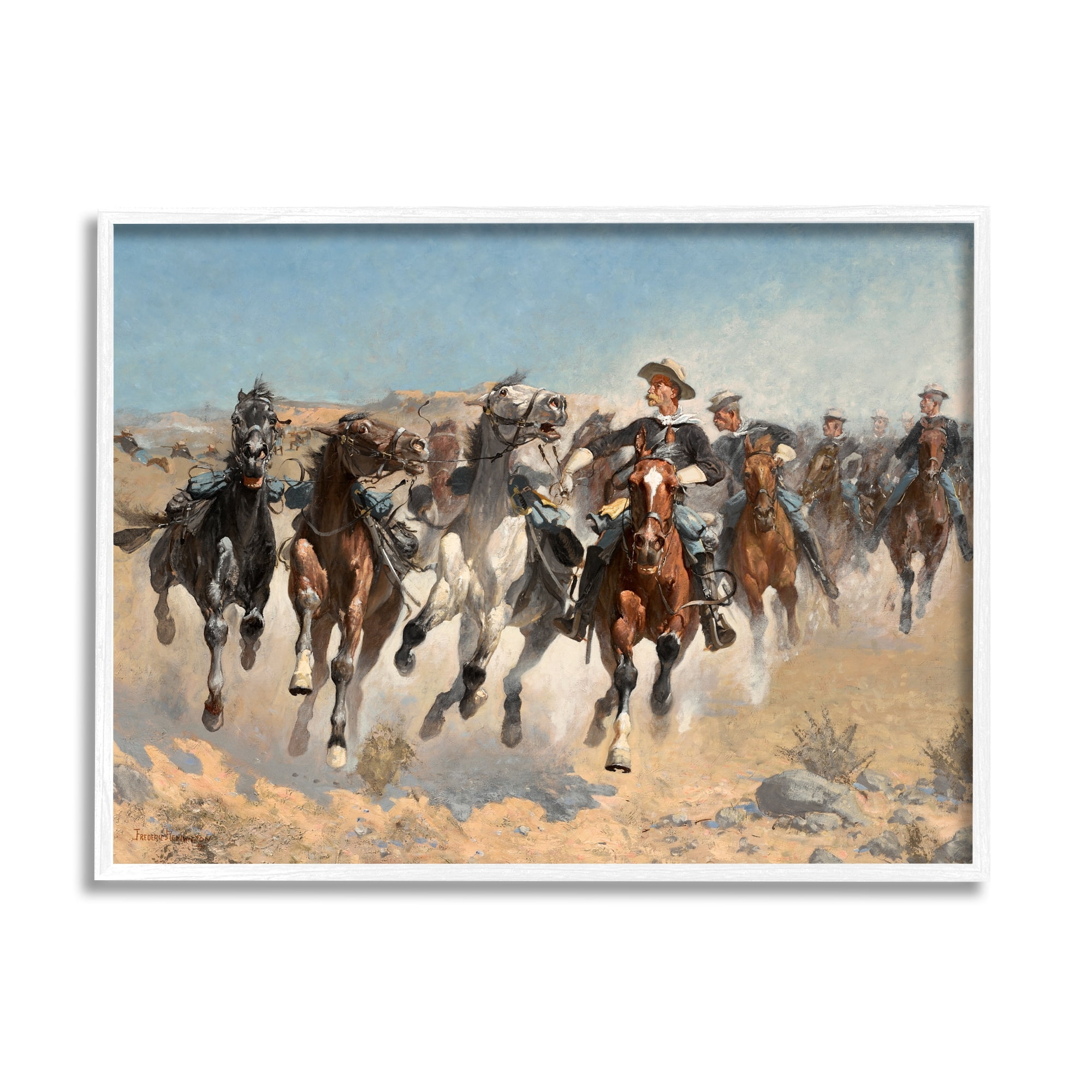 Stupell Industries Galloping Horses Herd Cowboys Trotting Desert Sand Painting White Framed Art Print Wall Art, Design by Lettered and Lined