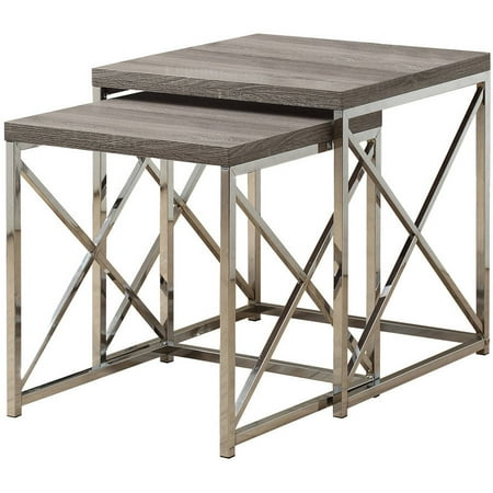 Art Deco Nesting Tables - Monarch Nesting Table 2Pcs Set / Dark Taupe With Chrome Metal