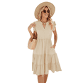 thumbnail image 1 of Vestido de Verano para Mujer, Cuello en V, Mangas con Volantes, Midi, Color Albaricoque S, 1 of 6