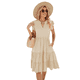 thumbnail image 1 of Vestido de Verano para Mujer, Cuello en V, Mangas con Volantes, Midi, Color Albaricoque XL, 1 of 6