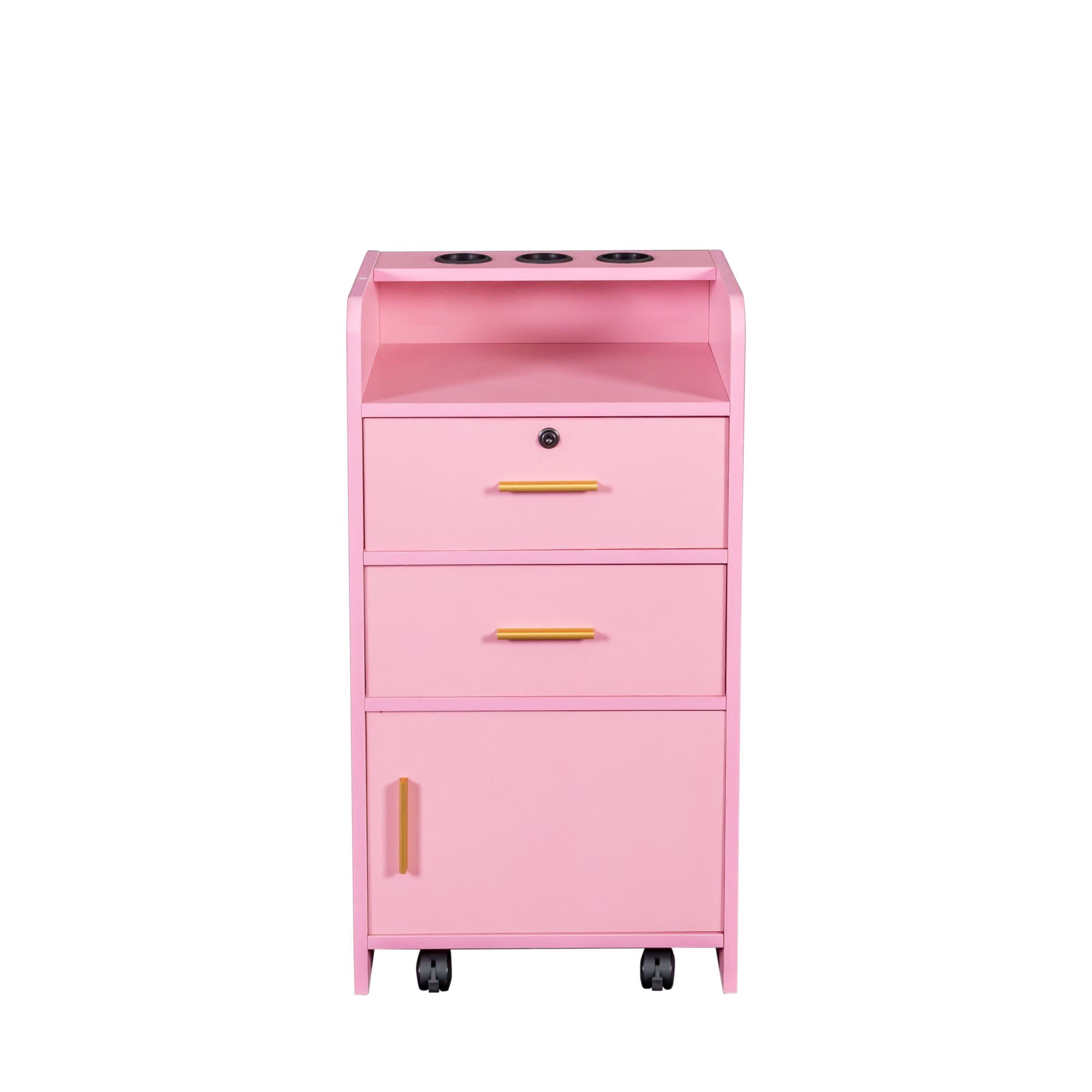 Aukfa Locking Salon Storage Cabinet for Hair Stylist with 2 Drawer - Pink