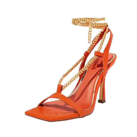 LoyisViDion Women'S Fashion Sexy Cross Chain Large Size Pure Color High Heel Sandals Red 40