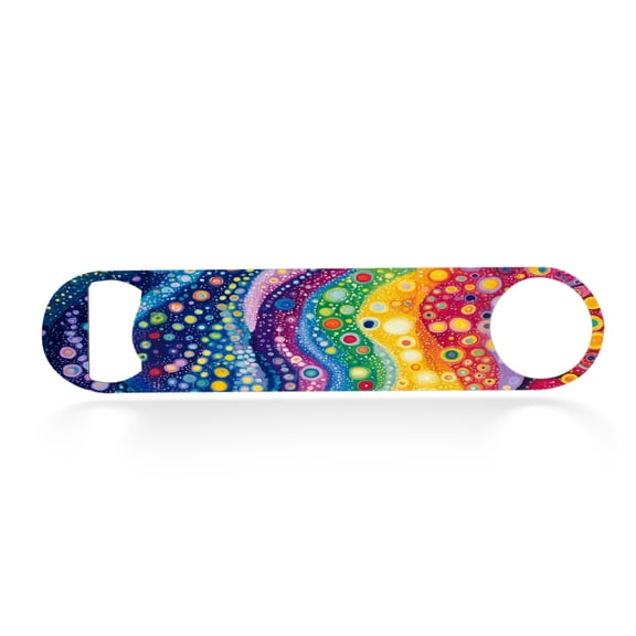 Flat Bottle Opener Heavy Duty Stainless Steel Bottle Opener Beer Flask Tools ​for Kitchen Bar Restaurant, 7 Inch - Wavy Bands of Color Dotted with Dots