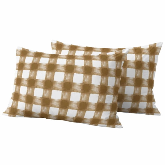 Brown White Plaid Outdoor Pillow Covers 20"x12" Set of 2, Waterproof Throw Pillow Covers for Patio Furniture, Watercolor Farmhouse Checkered Decorative Cushion Pillowcases for Garden Porch Couch Sofa