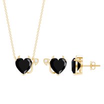 Rosec Jewels Gothic Heart Jewelry Set with Lab Grown Black Diamond and Moissanite (8 mm), 18K Yellow Gold