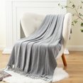 thumbnail image 2 of Battilo Light Grey Chenille Throw Blanket, Decorative Cozy Knit Blanket with Tassels, Home Decor, 50"x60", 2 of 8