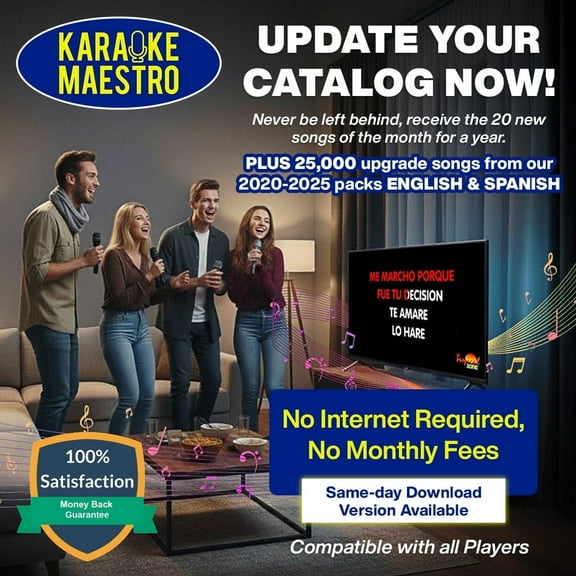 KARAOKE UPDATE 25,000 SONGS FROM 2020-2025 FOR ENGLISH & SPANISH PACK