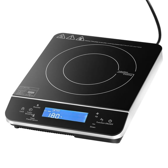 KFFKFF Compact Induction Stove, 1800W Electrical Induction Heating Unit with Nine Heat Levels, Tabletop Induction Cooking Plate with 4H Countdown, 24H Pre-set, Child Safety Feature