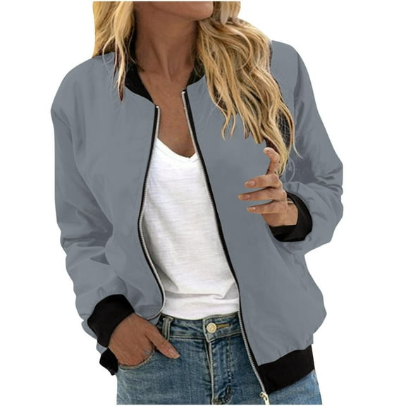 JGNGSHN Winter Jackets for Women Casual Zip Up Bomber Jacket Long Sleeve Lightweight Outwear with Pockets