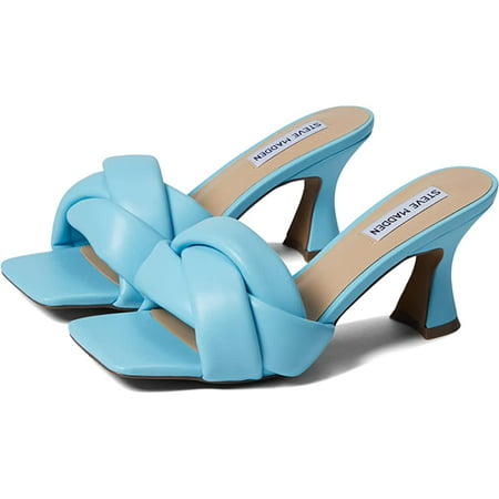 

Steve Madden Latta Blue Slip On Squared Open Toe X Strap Designed Heeled Sandal (Blue 6)