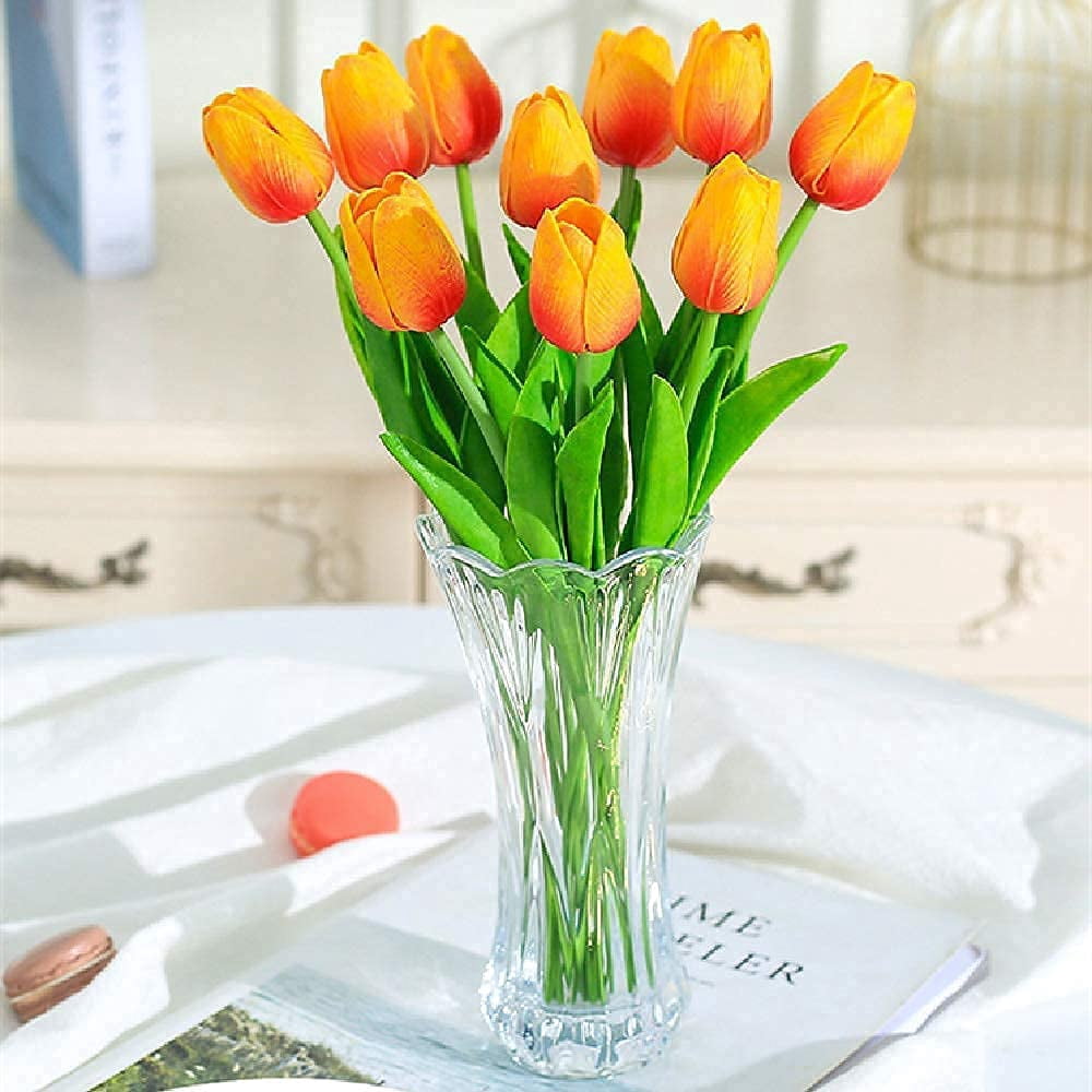 Latex Tulips Real Touch Pink Artificial Flowers Fake Tulips Arrangement Bouquet for Home Office Wedding Decor (Pink)