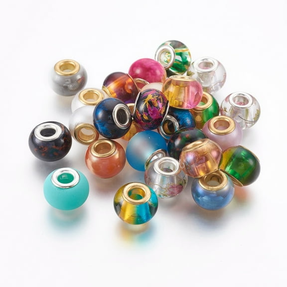 Glass European Beads with Brass Cores Large Hole Beads Rondelle Mixed Color 14.5x11mm Hole: 5mm