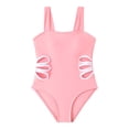 thumbnail image 3 of BOBOGOJP Girls Swimsuit Solid Color Cut Out One Piece Bathing Suit with Chest Pad Adjustable Strap Round Neck Girls' Swimwear Pink for Size 10-11 Years, 3 of 9