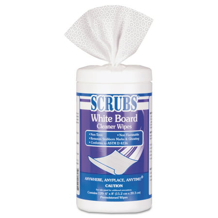 SCRUBS White Board Cleaner Wipes, Cloth, 8 x 6, White,