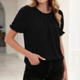 thumbnail image 4 of Hurxie Women's Tops Casual Summer Round Neck Short Sleeve Basic Pleated Loose Fit Blouses Plain Tunic Shirts Black,L, 4 of 8