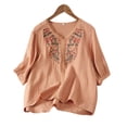 thumbnail image 3 of Lpmadey Floral Embroidered Tops for Women 3/4 Sleeve Boho Vacation Dressy Casual Shirts V Neck Tunic Tshirt, 3 of 7