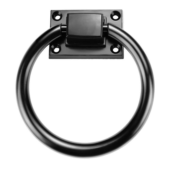 3.8" Black Round Ring Door Pull Handle with 4 Screws, Zinc Alloy Sliding Barn Door Handles, Outdoor Garage Gate Handle for Vintage Wooden Sheds Farmhouse Garden Hallway Closets Drawers