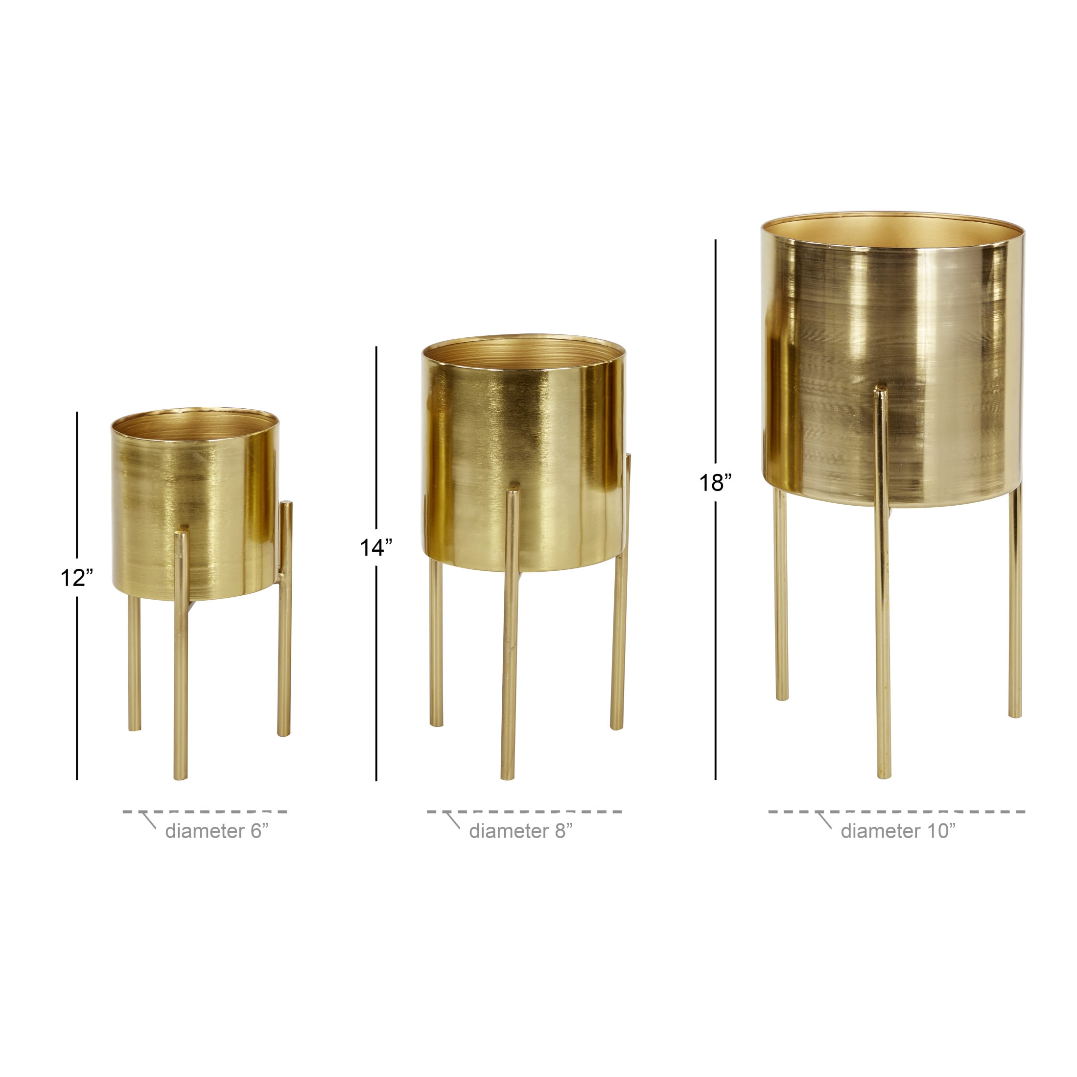 DecMode 18", 14", 12"H Gold Metal Planter with Removable Stand (3 Count)