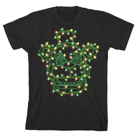 Five Nights at Freddy's Christmas Lights Freddy Face Boy's Black T-shirt-XS