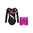 thumbnail image 2 of Sholeno Kids Girls Long Sleeve Dance Biketards with Shorts for Ballet Tumbling Gymnastics Dancewear Leaves Black 4, 2 of 7