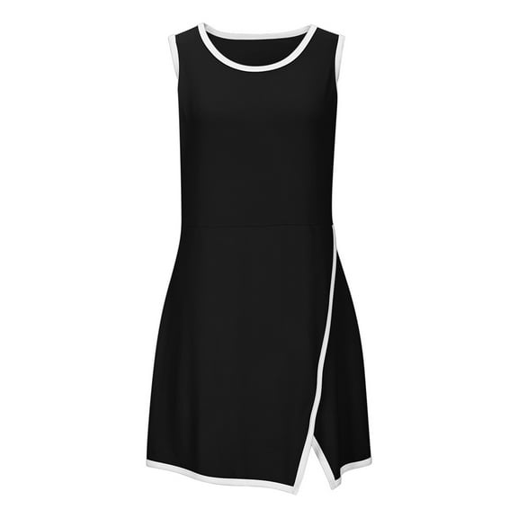 Women'S Workout Tennis Dress with Built-in Bra & Shorts Pockets Sleeveless Crewneck Golf Athletic Mini Dresses