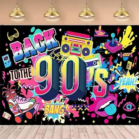 90s Party Decoration Back to The 90's Party Backdrop Banner 90s Background 90's Themed Birthday Party Banner Hip Hop Music Disco Photo Booth Banner