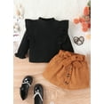thumbnail image 3 of Bagilaanoe 2Pcs Little Girls Fall Clothes Toddler Long Sleeve Ruffle Tops + Belted Skirt 12M 18M 24M 3T 4T 5T 6T 7T Kids Casual Skirt Set, 3 of 9