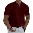 thumbnail image 1 of Prolriy Camisetas para hombre Primavera Verano Casual Cuello en V Sólido Manga Corta Camiseta Blusa Superior Camisas para hombre Rojo M, 1 of 8