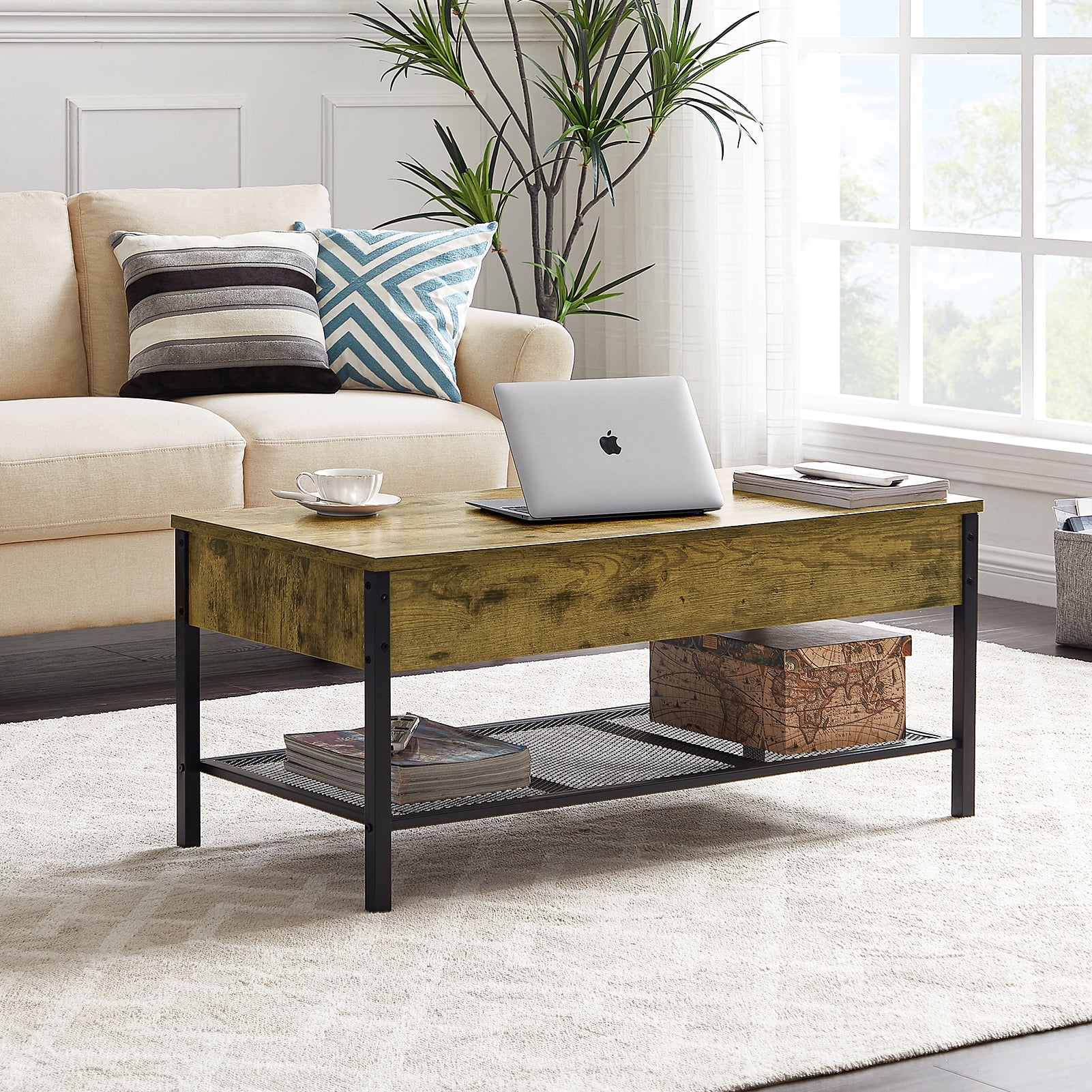 Lowestbest Lifting Coffee Table with Hidden Storage, Flip Top Coffee Table, Wooden Lifting Table for Living Room, Brown Lowestbest Lifting Coffee Table with Hidden Storage, Flip Top Coffee Table, Wooden Lifting Table for Living Room, Brown