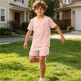 thumbnail image 5 of NAISIBABY Boys Activewear Outfit Sets, UPF50+ Quick Dry Short Sleeve T-Shirt and Shorts Kids Breathable Athletic Clothes 2-Piece Pink Size 3, 5 of 9