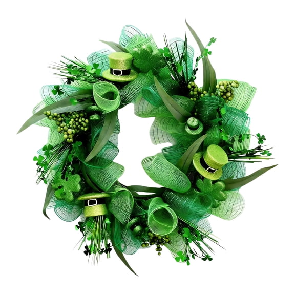 St.Patrick's Day Wreath 20-inch Green Four-Leaf Clover Irish Day Wreath St.Patrick's Day Holiday Decoration Front Porch Party Spring Yard Decoration(Green)