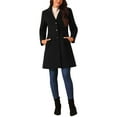 thumbnail image 2 of Women's Single Breasted Peacoat Fashion Winter Notched Lapel Button Down Outerwear Overcoat XL Black, 2 of 6