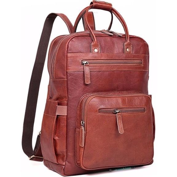 Genuine Leather Laptop Backpack for Men & Women, 16 Inch Vintage Brown Leather Backpack, Professional Work Computer Bag, Travel Rucksack for Office, Business & College