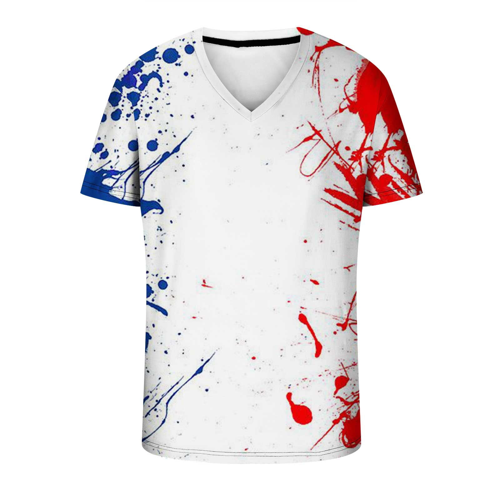 XMMSWDLA Men Swim Shirt White Shirt Men Casual V-Neck 4th Of July Printing  Pullover Fitness Sports Shorts Sleeves T Shirt Blouse Men Shirts On  Clearance L 