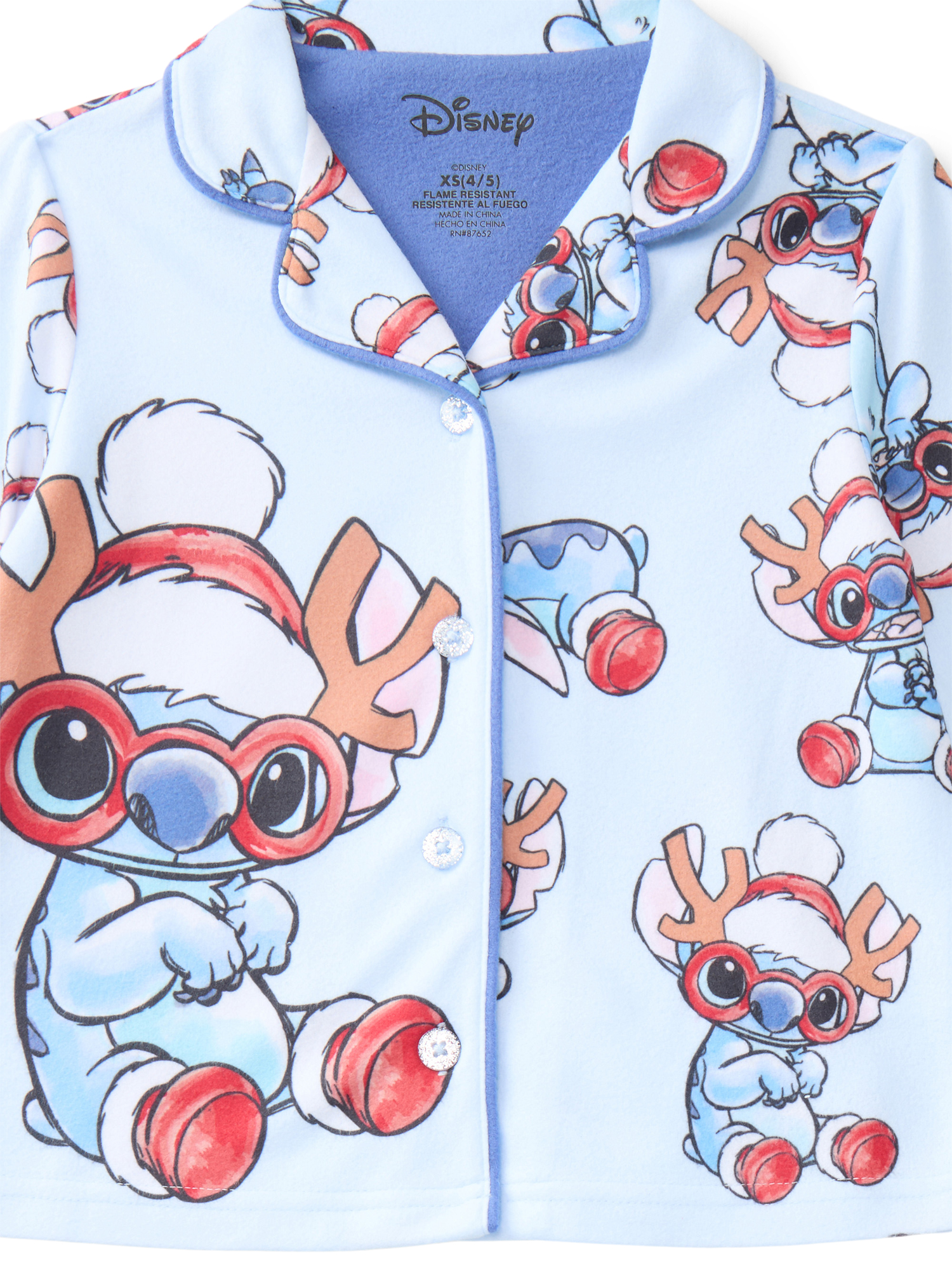 Lilo & Stitch Girls Holiday Button Up Shirt and Pants Pajama Set, 2-Piece, Sizes 4-12