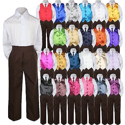 

Color Choice 4pc Vest Necktie Boys Suit Brown Set Baby Toddler Kid Formal sz S-7
