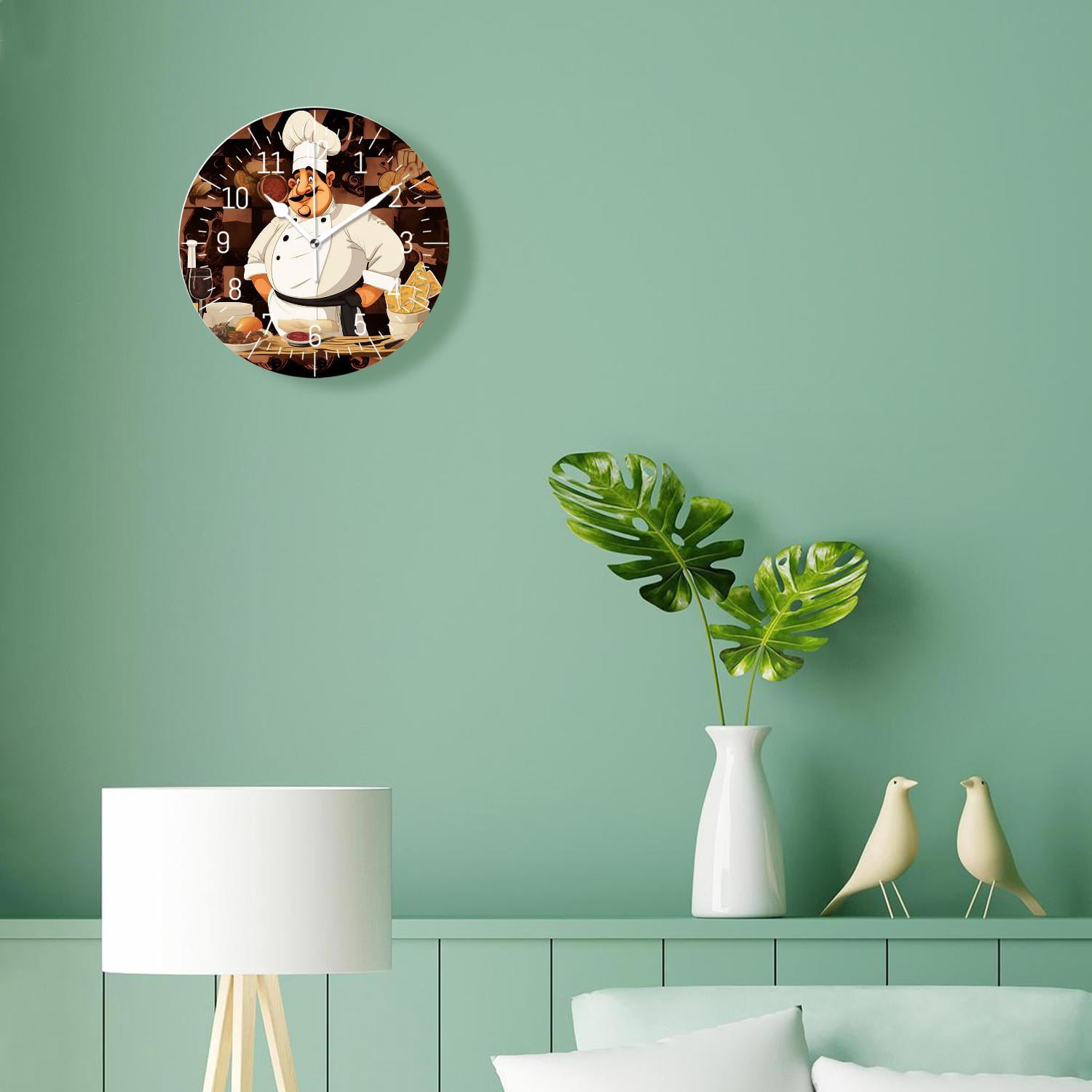 10 Inch Wall Clock Battery Operated Silent Clock Decorative for Office, Kitchen, Outdoor, Living Room，Chef with A Dish