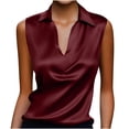 thumbnail image 2 of Women's Sleeveless Silk Satin Blouse, Casual V Neck Tank Top for Business, Office, and Dressy Summer Wear,Wine,S, 2 of 7