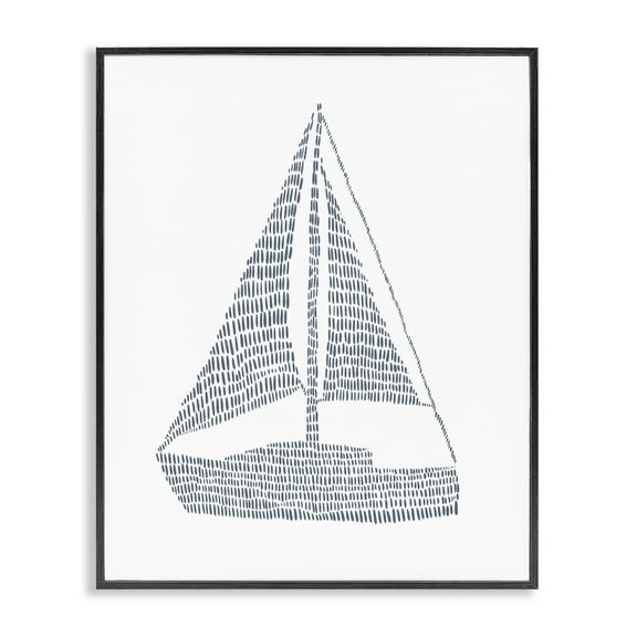 Stupell Industries Minimal Sail Boat Coastal Painting Black Framed Art Print Wall Art, 11 x 14